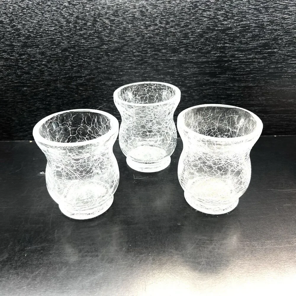 Set of 2Vintage Clear Crackle Glass Candle Holder/Votive- Wedding-Party-Romance